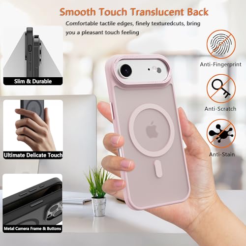 Image of Magnetic for iPhone 17 Air Phone Case, [Compatible with MagSafe], Screen Protectors X1, [Military Grade Drop Protection],Matte Finish,Slim,Shockproof,Protective (Pink, iPhone 17 air)