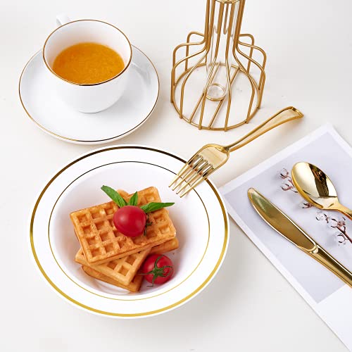 Jolly Party 50Pcs Plastic Bowls With Gold Rim-12Oz Disposable Soup Bowls, Christmas Thanksgiving Premium Dessert Salad Bowls For Wedding/Party #TOP5