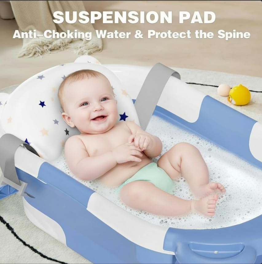 Image of TPN Collapsible Baby Bathtub, Baby Bath Tub with Soft Cushion & Real-Time Thermometer, Baby Bathtub Infant to Toddler Tub (0-36 Months), Portable Newborn Travel Bath Tub