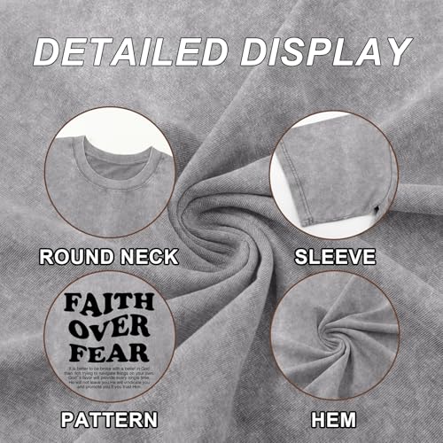 Image of Christian Shirts for Men Faith Over Fear Oversized Shirt Acid Wash Tshirt Graphic Religious T Shirt Bible Verse Tees