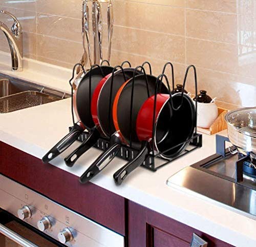 GION 5 Tiers Adjustable Pots and Pans Organizer Holder Cutting Board Pan Pot Adjustable Shelf Accessories Kitchen Cookware Storage Rack