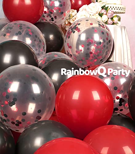 Image of RainbowQ 67Pcs 12 Inch Red and Black Confetti Latex Helium Balloons | Black Red Balloons Latex Helium Shiny Balloon Set for Graduation Wedding Anniversary Birthday Party Decorations
