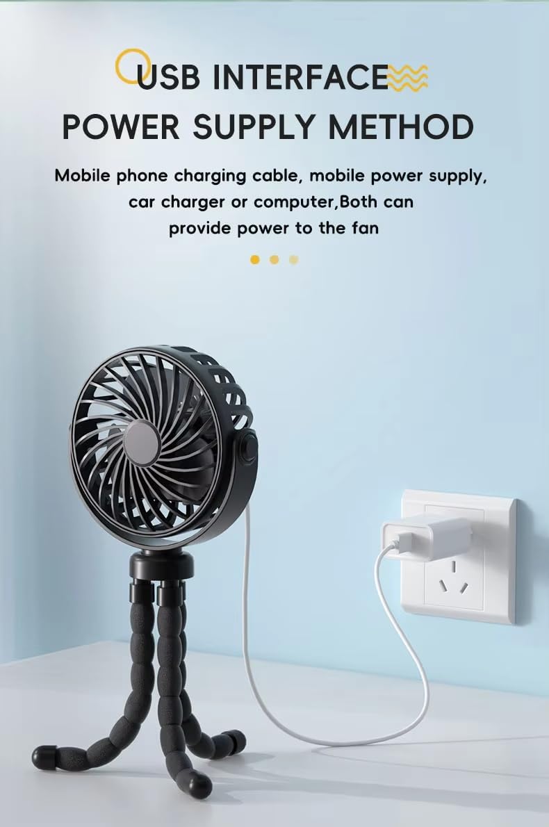 SNUGGY BABY BLACK Portable Oscillating Travel Fan – Rechargeable, Battery-Powered & USB Cooling Device for Strollers, Handheld Use, and On-the-Go Comfort
