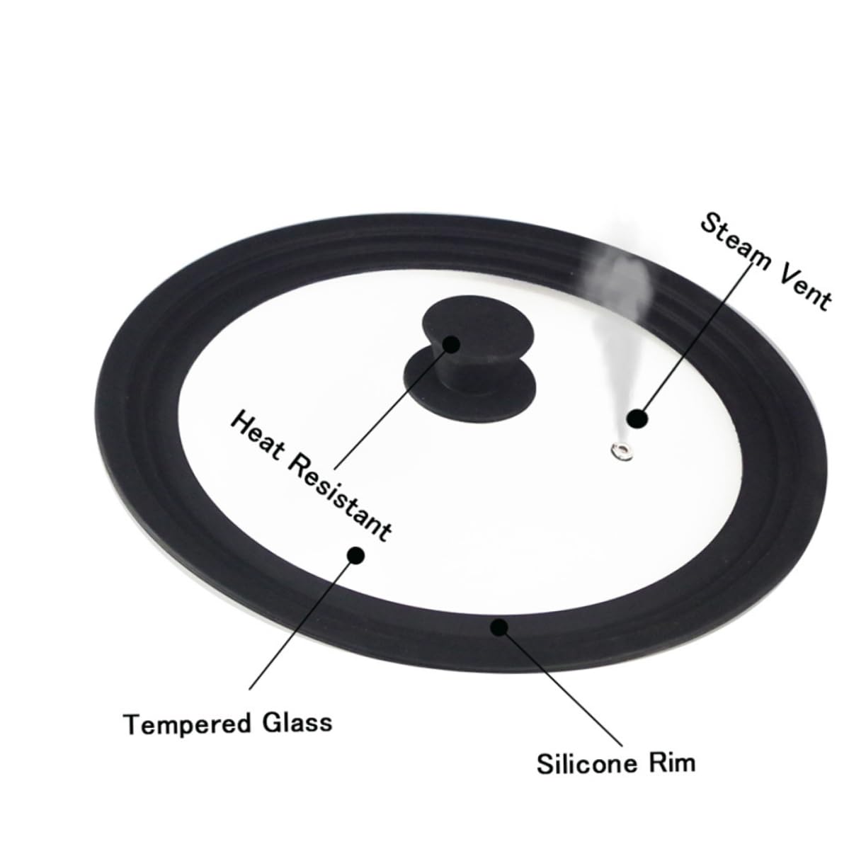 ABOOFAN Coperchio in Vetro Temperato e Silicone Nero con Protezione Anti-schizzi per Pentole da 26cm, 28cm e 30cm Adatto a Cucina Domestica