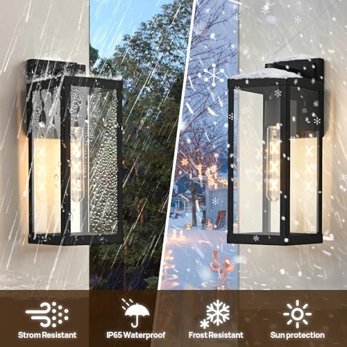 Image of Black Outside Lights for House 15 inch H Outdoor Wall Sconce Waterproof Large Exterior Light Fixtures for Garage, Doorway, Porch, Patio, 2 Pack