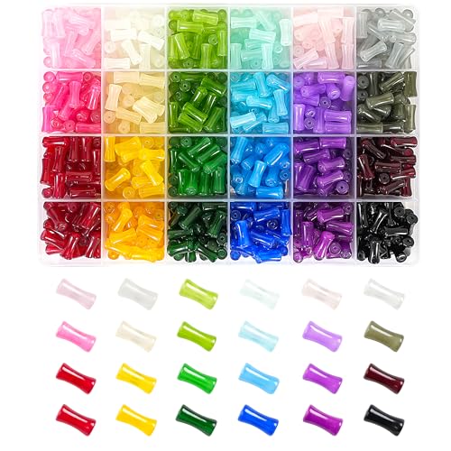REVKI 6 * 12mm Glass Beads Bracelet Making Kit 600pcs 24 Colors Rice Shaped Natural Bamboo Crystal Beads for Jewelry Making Teardrop Glass Beads for DIY Necklace Crafts