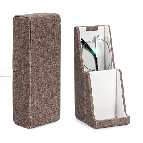 Vemiss Flip-Top Glasses Case, Hard Shell, A-Brown