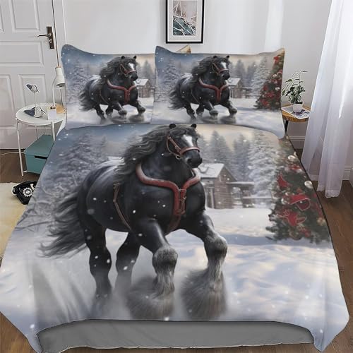 Juego de ropa de cama con diseño de caballo 3D, funda de edredón de 3 piezas con fundas de almohada para adultos, adolescentes y niños, funda de edredón suave para cama doble (200 x 200 cm)