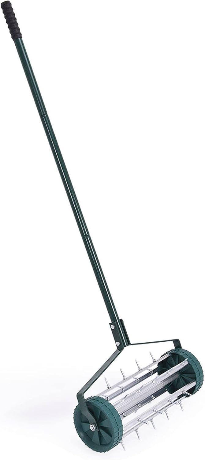 Aireador de césped rodante Happytools, Herramienta Manual para desbrozar césped con Mango de 50 Pulgadas, Ideal para jardinería y Cuidado del césped.
