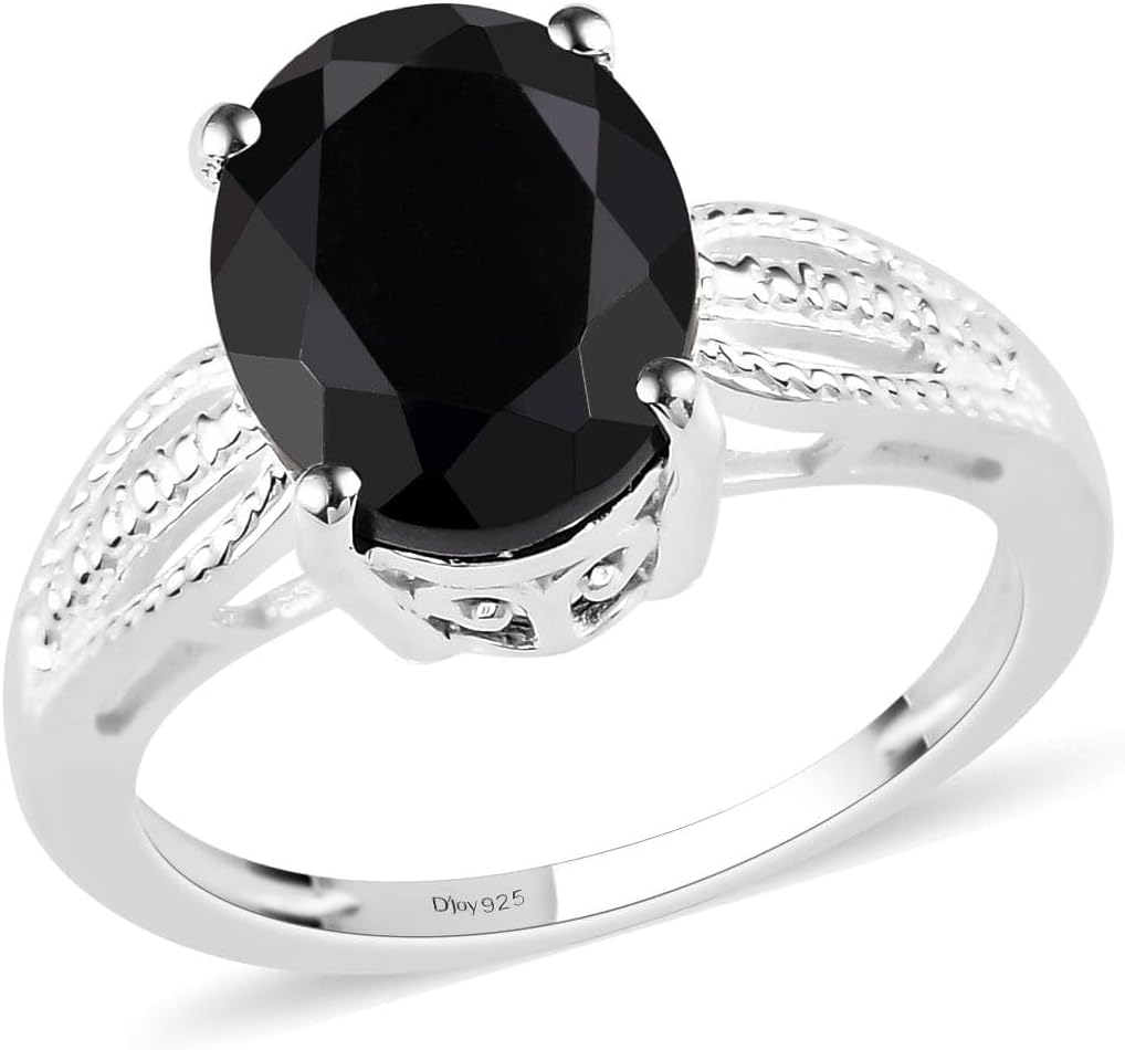 Black Tourmaline Ring 925 Sterling Silver Split Shank Vintage Statement Engagement Women Jewelry Birthday Christmas Gifts for Women