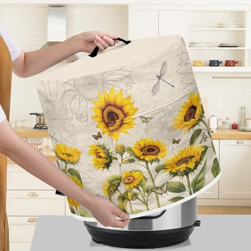 Image of Sunflower Dragonfly Kitchen Utensils Dust Cover Vintage Practical Protective Cover Handheld Convenient Air Fryer Cover Ideal for Taking on Spring Trips Accessories Decorations for 8 Quart