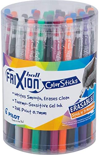 PILOT FriXion ColorSticks Erasable Gel Ink Stick Pens, Fine Point, Assorted Color Inks, 10 Unique Colors, Tub of 36 (5805)