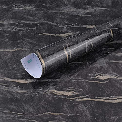 Image of Black Marble Wallpaper | Decorative for Cabinets Countertops Kitchen,Shelves | Self Adhesive | Film Peel and Stick | Waterproof | Removable | Easy to Cut & Use | Vinyl | 16 X 78 Inch