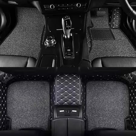 Image of SINEX Premium 7D car mat Full Set for MG Hector Plus 7-Seater (Model : 2019-2024) Luxury Leather Double Car Floor Mat Complete Set || 100% Waterproof and Washable Color : Black