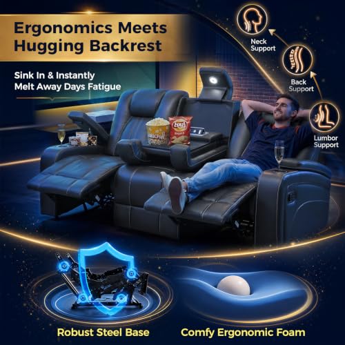 Image of Home Theater Seating, Reclining Sofa, 3X Recliner Sofa (Grey, Microfiber)