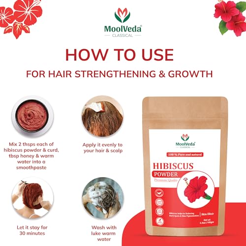 Image of Pure & Organic Hibiscus Flower Powder | Face Packs, Hair Care & Hair Growth | Pack of 3 | 100 g Each