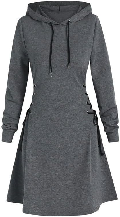 JSEIAJB Casual Long Sleeves Polyester Dress Hooded Casual Mid-Waist Dress