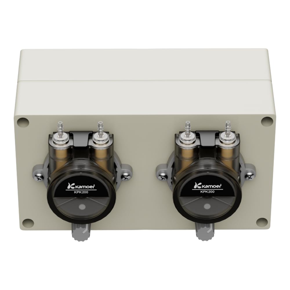 Kamoer NP02-KPK200-B16 Pompe péristaltique multi-tête 12 V avec faible débit 44 ml ~ 190 ml/min (tête unique) Pompe doseuse de liquide à vitesse réglable avec double tête pour laboratoire usine maison