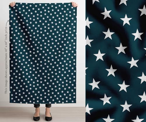 Image of Soimoi Blue Cotton Canvas Fabric Stars Star Print Sewing Fabric BTY 58 Inch Wide