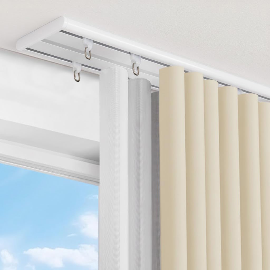 Double Row Ceiling Curtain Track, Silent Heavy Aluminum Duty Curtain Track System, Sliding Curtain Rails for Curtains, Room Divider Track for Bedroom Living Room Ofiice Hotel, White, 9FT