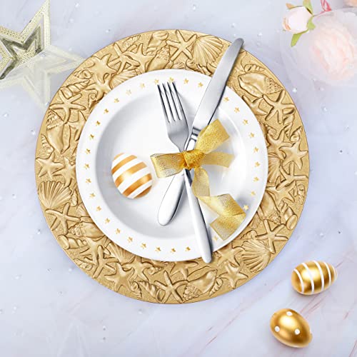 Babenest Baroque Gold Charger Plates, 12 Pack 13 Inch Plastic Ocean Style Nautical Beach Dinner Chargers, Decorative Table Charger Service Plates For Wedding Party Event (Shell, Gold) #TOP2