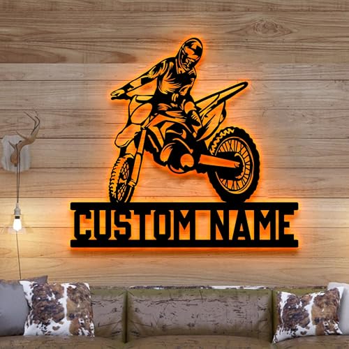 Image of Custom Motorcycle Dirt Bike Metal Wall With LEDLight, Custom Motorbike Name, Gift For Motorcycle Lovers, Wall Hanging, Home Decor, Birthday Xmas Gift