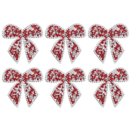 M METERXITY 6-Pack Noeud Papillon Strass Patches À Repasser 6cm Rouge Appliques Adhésives Strass Pailletés Noeud Papillon Patches Pour DIY...