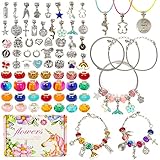 Daover Kit para Hacer Pulseras Niñas, 74pcs Kit Joyería con Cuentas para Pulseras, Regalo de Niña Kit Artesanía DIY, Regalo Año Nuevo Cumpleaños Navidad para Niñas de 5-14 Años