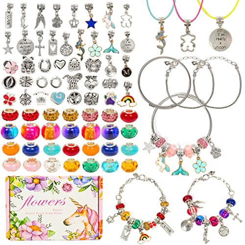 Daover Kit para Hacer Pulseras Niñas, 74pcs Kit Joyería con Cuentas para Pulseras, Regalo de Niña Kit Artesanía DIY, Regalo Año Nuevo Cumpleaños Navidad para Niñas de 5-14 Años