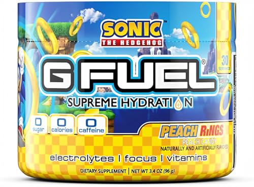 G Fuel Sonic's Peach Rings Supreme Hydration, Electrolyte Powder Mix for Energy & Focus, Sugar and...