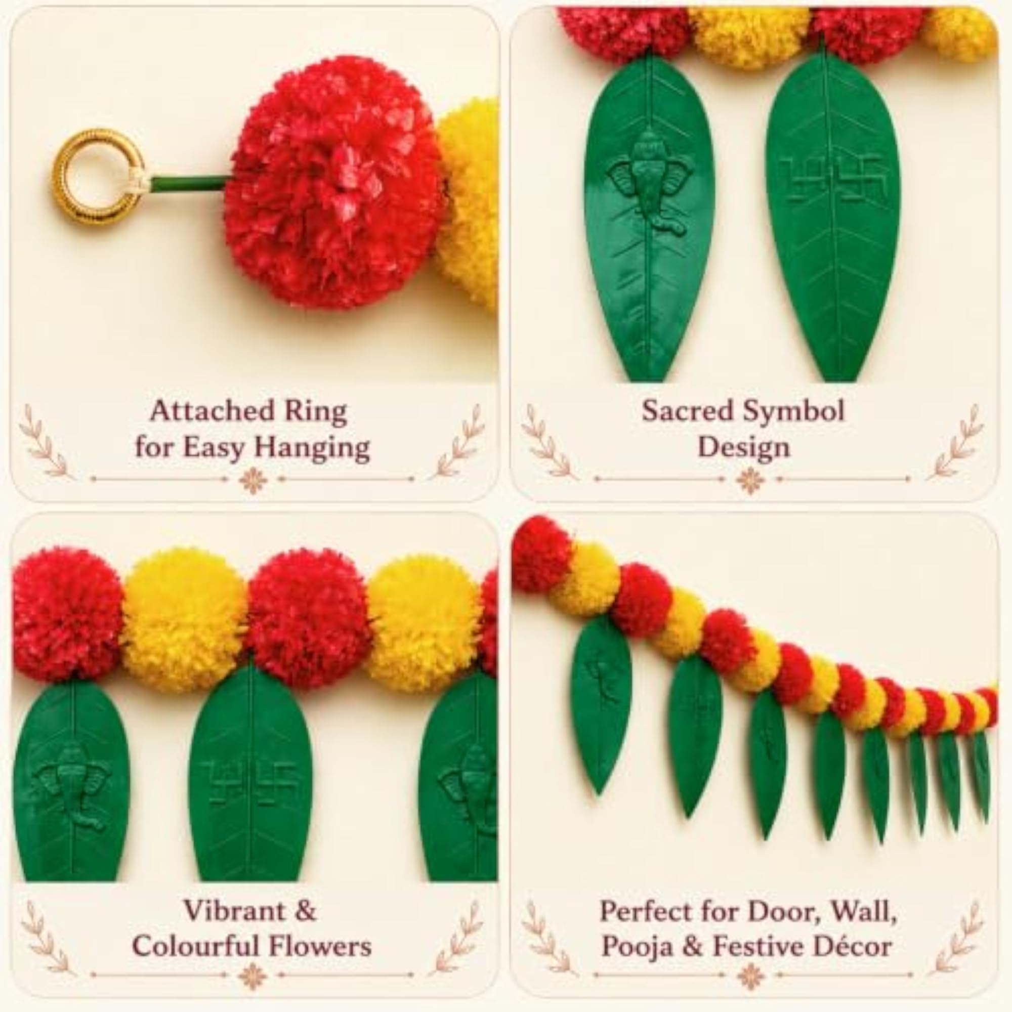 Mango Leaves Bandarwal with Ganesh & Swastik Design for Door