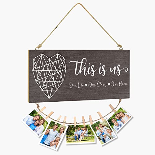 Miokup Gifts For Couples,Best Brithday Gifts For Mom Women,House Warming Gifts New Home Wall Decor,This Is Us Family Picture Frame,Wedding Gifts For Couples,Rustic Wood Hanging Photo Holder (Walnut Brown) #TOP2