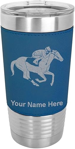 Vista 45 de LaserGram Vaso aislado al vacío de 20 onzas, carreras de caballos, grabado personalizado incluido (cuero sintético, rústico)