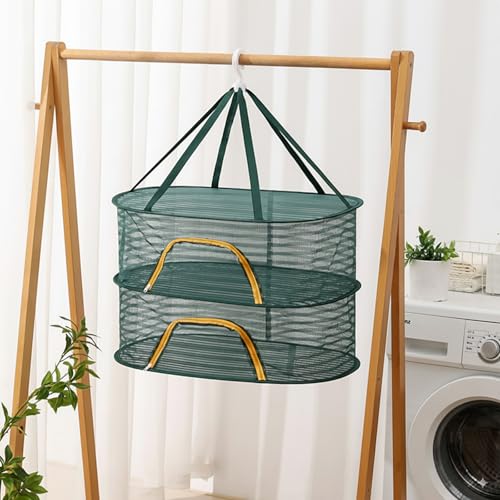 Bofular 物干しネット 食品乾燥網 ダークグリーン 40x60x44cm 2段 大型 防虫 折りたたみ ベランダ 室内 風通し 多機能 ドライフルーツ 干し野菜 魚干し 収納 多層対応 lsw01ml2