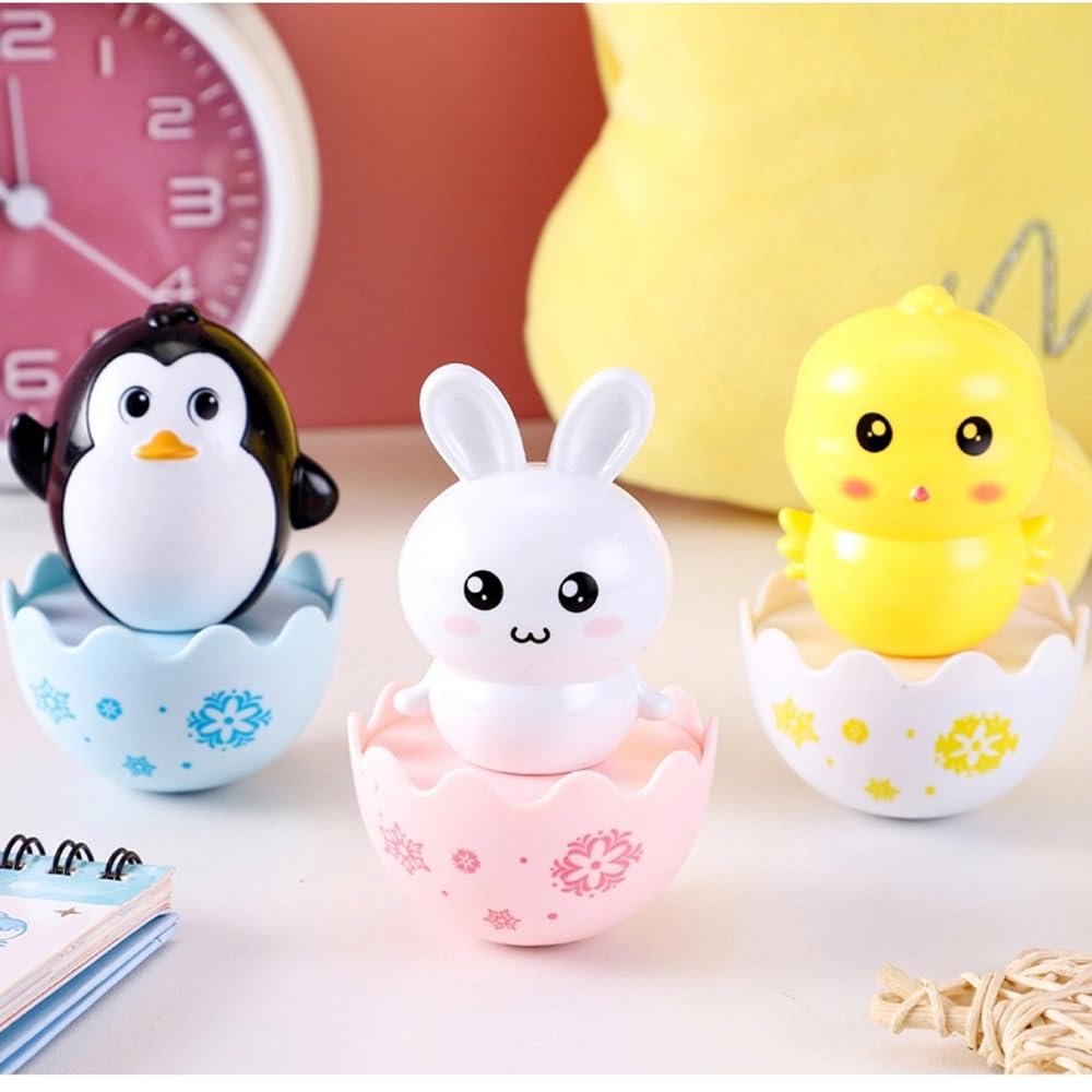 Juguetes de huevos de Pascua – Conejito, pollo, pingüino, Roly-Poly Animal Toys, regalo de Pascua de plástico para niños y niñas 8