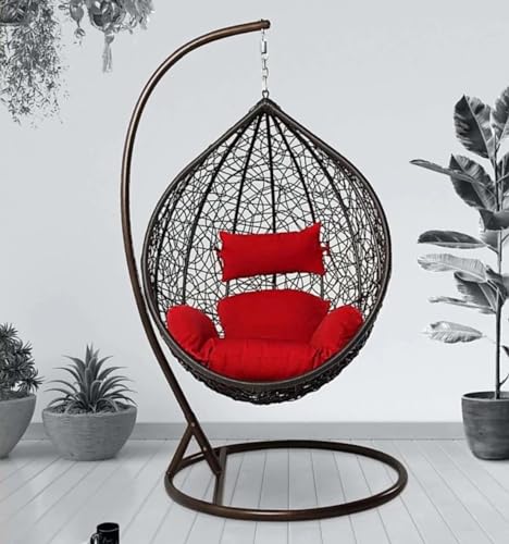 Image of Single Seater Swing Chair with Stand and Cushion Hammock Swing for Adult Outdoor Indoor Garden Living Room Balcony Hanging Chair (Brown Red)