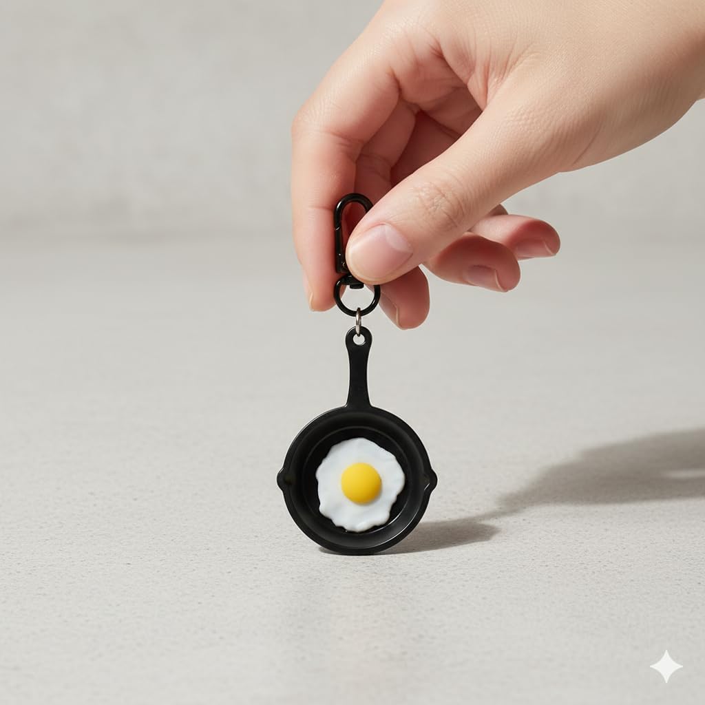 Fried Egg Pan Keychain – Cooking Keychains Bag Charms for Women, Kitchen Themed Key Chains Gifts for Cooking Lovers, Girls, Family image 2
