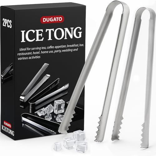 DUGATO Stainless Steel Cocktail Tongs (2 Pack, 6.3 inch) - Small Bar Ice Tongs with Sharp Grip Teeth for Ice...