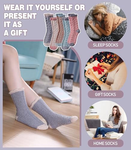 Image of LANLEO Fuzzy Socks for Women Soft Cozy Fluffy Slipper Winter Warm Microfiber Plush Sleeping Socks
