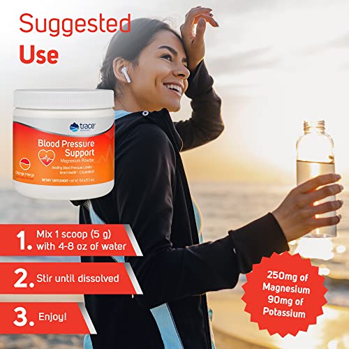 Trace Minerals | Blood Pressure Support Magnesium Powder Drink Mix | Supports Normal Cardiovascular And Cirulatory Health | Natural Orange Mango Flavor | 30 Servings, 5.3 Oz Jar #TOP4