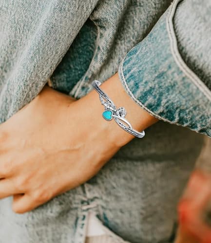 Genuine Turquoise Bracelet Cuff Bracelet for Women Mom 925 Sterling Silver Natural Turquoise Bangles Vintage Bracelet Boho Jewelry for Birthday Christmas Mother's Day Valentine's Day4
