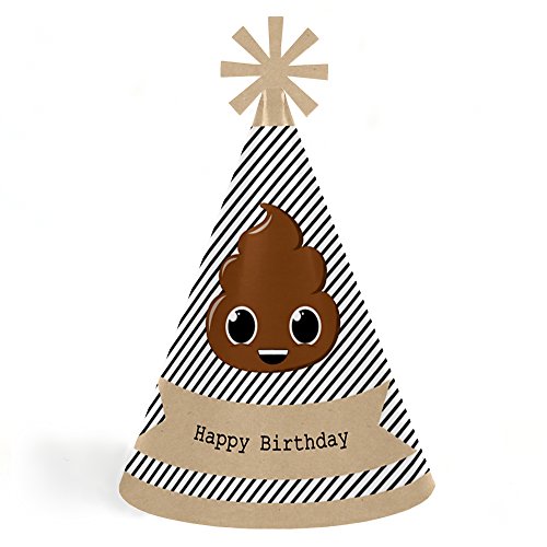 Big Dot of Happiness Party 'Til You're Pooped - Cone Poop Emoji Happy Birthday Party Hats for Kids and Adults - Set of 8 (Standard Size)
