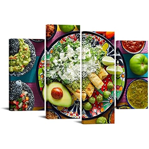 Nachic Wall 4 Piece Kitchen Wall Art Canvas Colorful Mexican Food Picture Photo Painting Modern Still Life Vegetables Fruit Poster Print Artwork for Dining Room Restaurant Decor Ready to Hang Cover