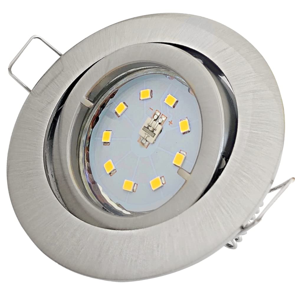LED Decken Einbaustrahler 12V inkl. 4 x 5W SMD LM Farbe Edelstahl geb. LED Einbauleuchte Laura Rund 3000K mit Trafo