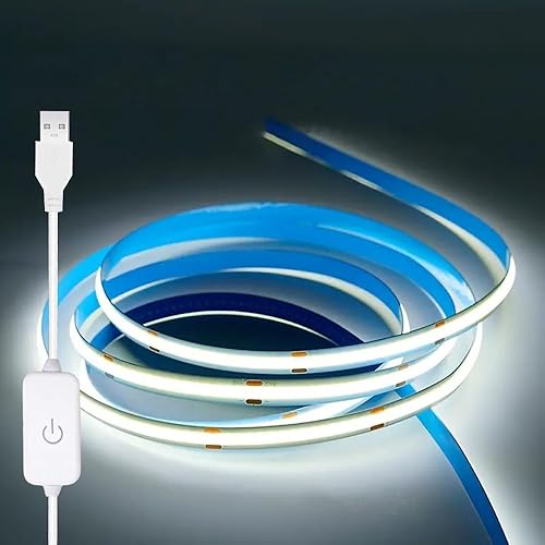 3.28FT White Led Strip Lights,USB Led Light Strip，Small Led Light Strip for Vanity Mirror，Bedroom USB Light Strip,Touch The Switch Cob Led Strip Light