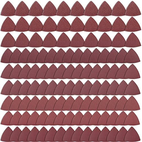 SIQUK 120 Pieces Sandpaper Triangle Sanding Pads Hook and Loop Sandpaper Assorted 40/60/80/120/150/180/240/320/400 Grits for 3-1/8 Inch Oscillating Multi Tool, No Holes