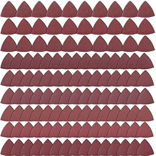 SIQUK 120 Pieces Sandpaper Triangle Sanding Pads Hook and Loop Sandpaper Assorted 40/60/80/120/150/180/240/320/400 Grits for 3-1/8 Inch Oscillating Multi Tool, No Holes