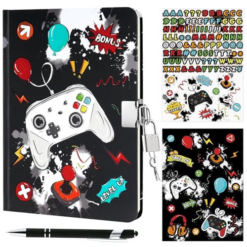 WERNNSAI Kit de journal de jeu pour garçons - Journal lumineux pour enfants avec cadenas et clés, journal de jeu pour garçons avec stylo et autocollants,...