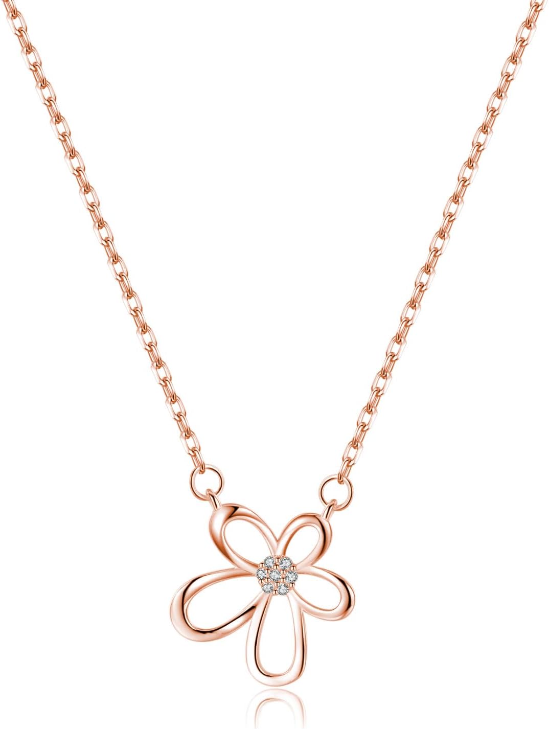 Reffeer Solid 925 Sterling Silver Flower Chain Necklace for Women Teen Girls CZ Flower Pendant Necklace Choker