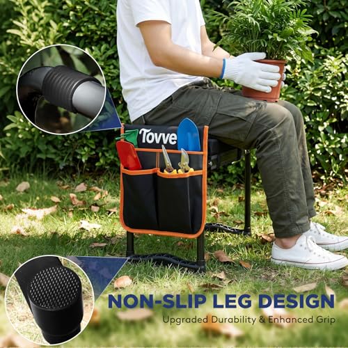 Image of Tovve Foldable Garden Kneeler and Seat, Heavy Duty Garden Stool with 10 inch Wide Detachable Kneeling Pad, Portable Garden Bench Chair with Large Garden Tool Bag, Gardening Gifts for Women, Seniors, Mom